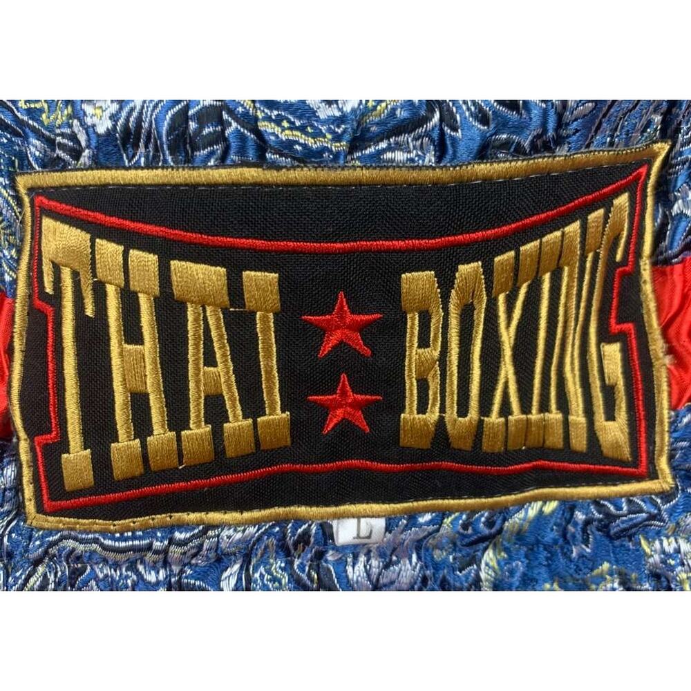 Mui Thai Boxing Shorts Men L Multi Elastic Waist Patch Thai Script Embroidery - Picture 3 of 6
